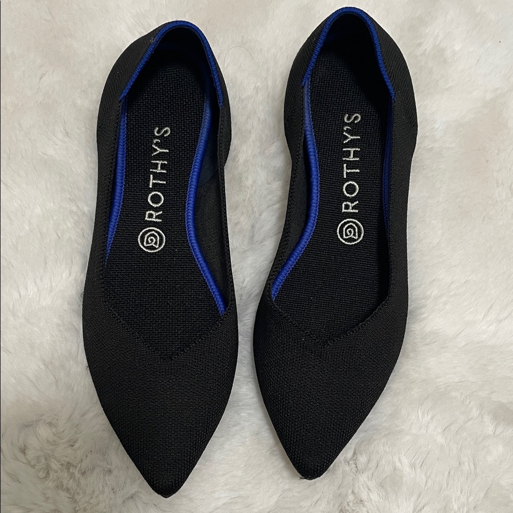 Rothy's Black Loafers with Blue Trim